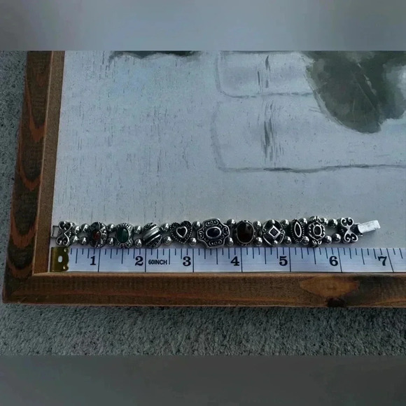 925 Sterling Silver Mixed Gemstone Slide Charm Bracelet - Picture 2 of 15